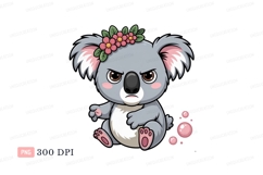 Grumpy koala wearing flower crown pink Product Image 1