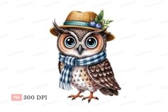 Adorable owl wearing hat and scarf bird blue Product Image 1