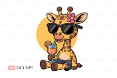 Giraffe drinking cocktail with sunglasses flower orange Product Image 1