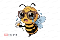 Sad bee crying holding flower insect Product Image 1