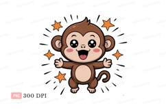 Happy brown monkey surrounded by stars orange Product Image 1