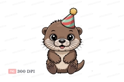 Cute otter wearing party hat animal cartoon Product Image 1