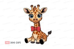 Sad baby giraffe wearing red bow image Product Image 1