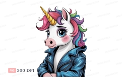Unicorn wearing blue leather jacket fantasy creature Product Image 1