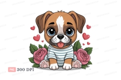 Adorable puppy with roses and hearts cute cartoon Product Image 1