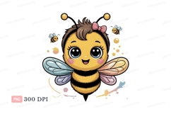 Cute bee with pink bow and big eyes insect cartoon Product Image 1