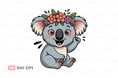 Cute koala wearing flower crown waving animal cartoon Product Image 1