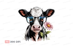 Black white cow wearing glasses near pink flower image Product Image 1