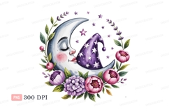 Sleeping crescent moon with floral wreath image Product Image 1