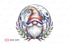 Gnome moon lavender floral Clipart P N G fantasy Product Image 1