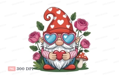 Gnome holding heart surrounded by roses love valentine Product Image 1