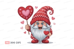 Cheerful gnome holding heart lollipop pink Product Image 1