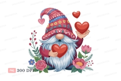 Gnome holding hearts surrounded by flowers love Product Image 1