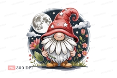 Gnome holding flower under moon stars night Product Image 1