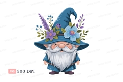 Blue hat gnome with flowers purple Product Image 1