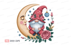 Gnome Moon Roses Stars Clipart P N G fantasy Product Image 1