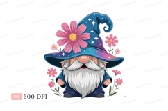Blue wizard gnome pink flowers image Product Image 1