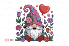 Gnome surrounded by flowers and hearts pink Product Image 1