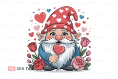 Gnome holding heart lollipop surrounded by flowers Product Image 1