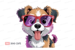 Happy dog wearing star sunglasses puppy animal Product Image 1