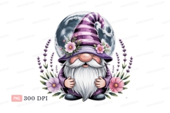 Purple striped hat gnome with flowers and moon image Product Image 1