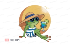 Frog wearing hat and sunglasses drinking cocktail image Product Image 1