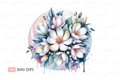 White pink blue floral arrangement flowers blossoms Product Image 1