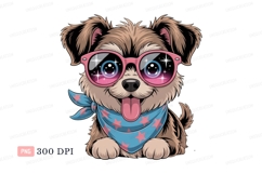 Adorable puppy wearing pink sunglasses and bandana Product Image 1
