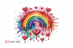 Dripping rainbow hearts watercolor splashes Product Image 1