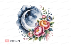 Crescent moon with vibrant floral arrangement flowers Product Image 1