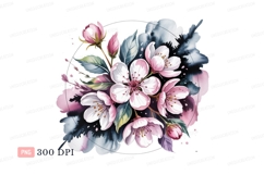 Pink white blossoms dark background flowers leaves Product Image 1
