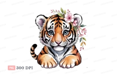 Cute tiger cub with floral crown kitten animal Product Image 1