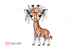 Adorable Giraffe Floral Crown Clipart P N G animal Product Image 1