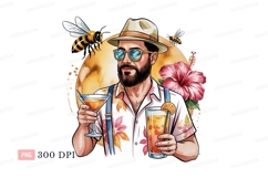 Man holding drinks with bees and hibiscus summer Product Image 1