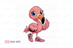 Pink flamingo wearing sneakers bird cartoon Product Image 1