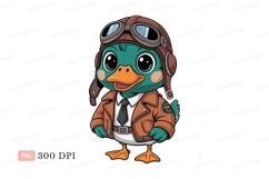 Cute cartoon duck aviator wearing leather jacket green Product Image 1