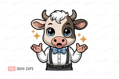 Cartoon cow wearing bow tie and suspenders animal character Product Image 1