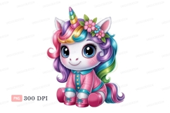 Cute unicorn with rainbow mane and flowers image Product Image 1