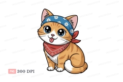 Orange cat wearing bandana and scarf blue white Product Image 1