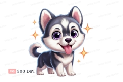 Cute husky puppy with sparkling stars cartoon Product Image 1