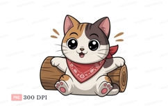 Cute calico cat wearing bandana on log image Product Image 1