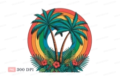Tropical palms vibrant rainbow foliage hibiscus Product Image 1