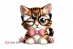 Winking tabby kitten wearing glasses and bow tie image Product Image 1