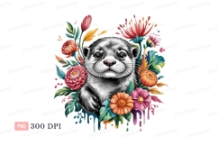 Whimsical Otter Surrounded by Vibrant Flowers animal Product Image 1