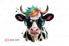 Colorful Cow Wearing Sunglasses animal black Product Image 1
