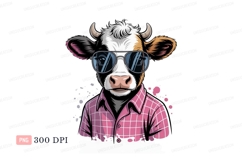 Cow wearing sunglasses and plaid shirt pink Product Image 1