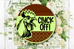 Funny Rooster Welcome Cluck Off Round Sign Laser Cut SVG Product Image 1