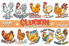 Cute &amp; Funny Chicken Stickers 10x Designs Transparent PNGs Product Image 1