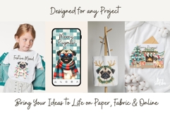Retro Pugmas Dog Christmas Watercolor Clipart Product Image 11