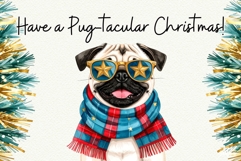Retro Pugmas Dog Christmas Watercolor Clipart Product Image 12